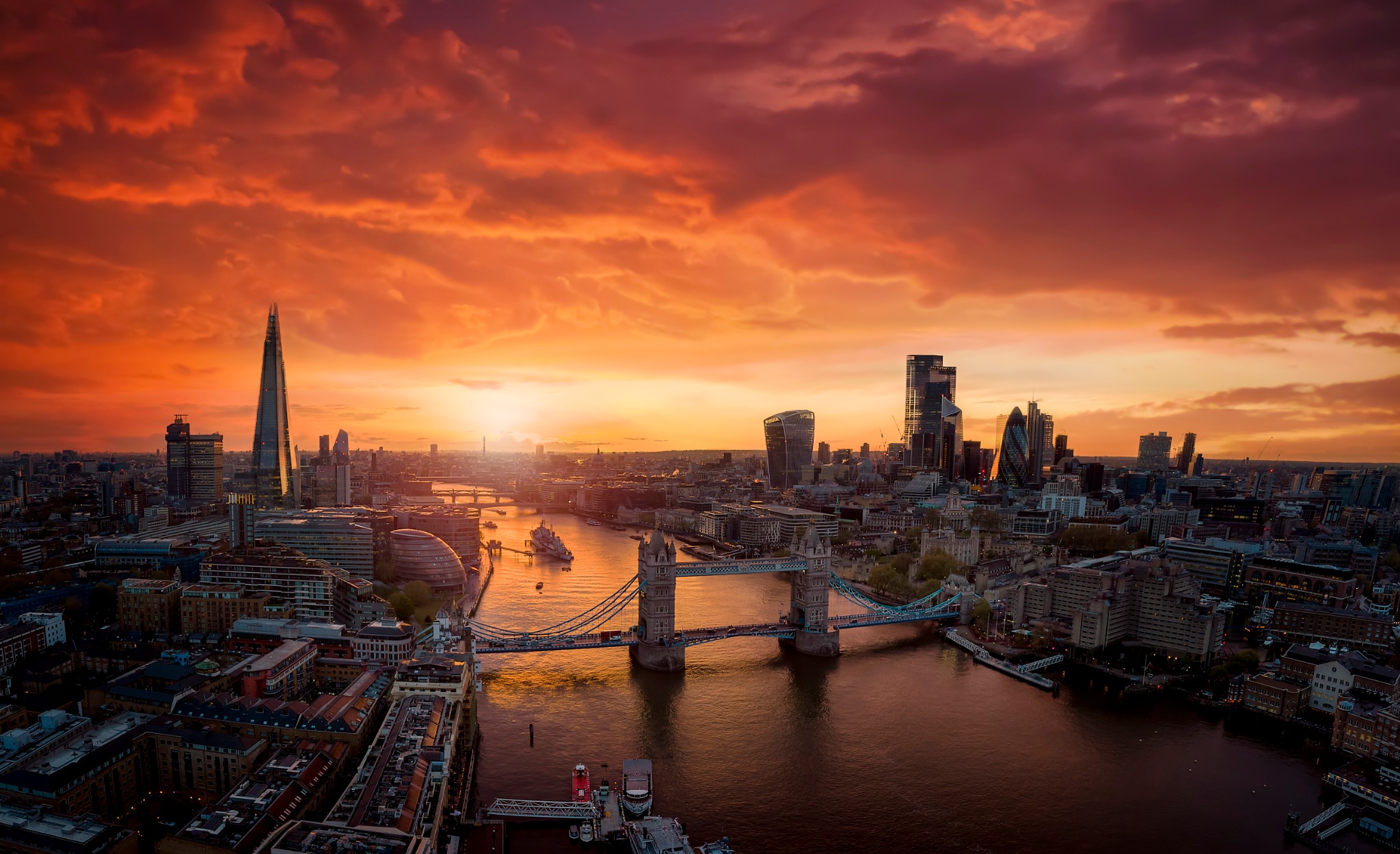 London at sunset with Tower Bridge and the River Thames